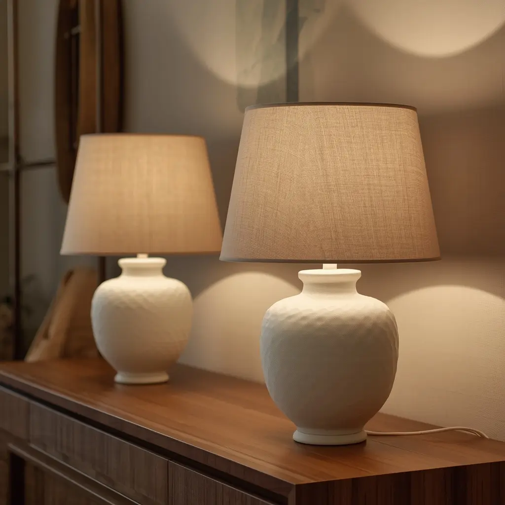 Beige and white ceramic table lamps for living room end tables